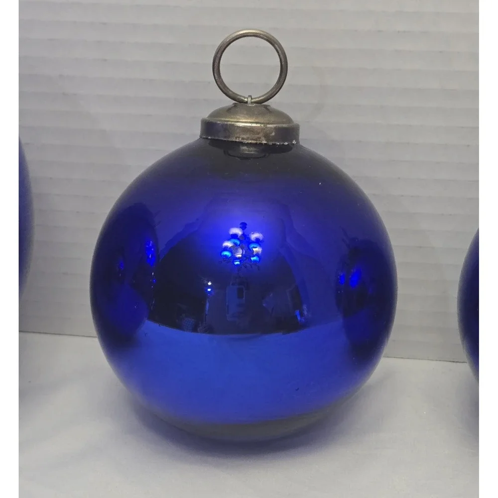 Antique German Kugel Ornaments - Cobalt Blue Mercury Glass Set (Two 6